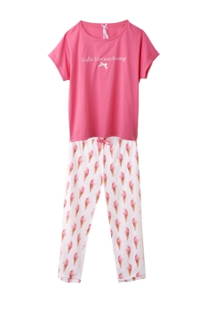 Louis & Louisa Damen Pyjama Süße Versuchung Caprihose 3/4 pink allover Eis Schlafanzug Nachtwäsche