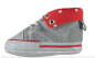 Preview: Baby Krabbelschuhe Lauflernschuhe Weiche Sohle Babyschuhe Jungen grau und rot mit Sternen im Futter  Sneaker ABS Sohle