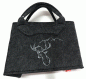 Preview: Witzgall Filztasche dunkelgrau Hirschkopf Berge silber  29cm x 15 cm Filztasche klein Henkeltasche