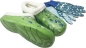 Preview: Angro Damen Clogs grün Oliven mit Kunstfell und passenden Gartenhandschuhen