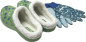 Preview: Angro Damen Clogs grün Oliven mit Kunstfell und passenden Gartenhandschuhen