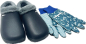 Preview: Angro Damen Gartenclogs mit Fell navy mit Gartenhandschuhe 2 teilig
