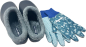 Preview: Angro Damen Gartenclogs mit Fell navy mit Gartenhandschuhe 2 teilig