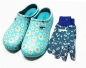 Preview: Damen Gartenclogs Multi Aqua mit Handschuhen 2 teiliges Set Gartenschuhe und Gartenhandschuhe