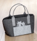 Preview: Gilde Handwerk Shoppingtasche Katzenpaar dunkellgrau mit Seitentasche 40 cm x24 cm x 26 cm Einkaufstasche