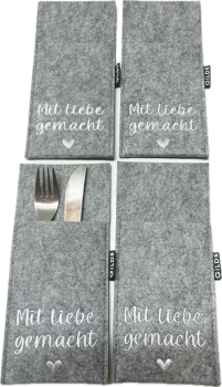 Gilde Handwerk Filz Bestecktaschen Mit Liebe gemacht hellgrau 4er Set
