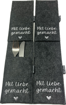 Gilde Handwerk Filz Bestecktaschen Mit Liebe gemacht dunkelgrau 4er Set