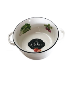 Easy Life Kitchen Salatschüssel aus weißem Porzellan mit Gemüsemotiv 21,9x17cm