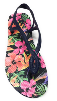 Damen Zehentrenner Blumen mit Riemchen Strandschuhe Badeschuhe