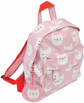 Preview: Kinderrucksack Rosa Katze mit passenden Trinkbecher