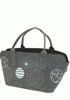 Gilde Fillztasche Shopping Tasche Universe detailliert bestickt hellgrau und dunkelgrau Shoppertasche 40x26x25cm