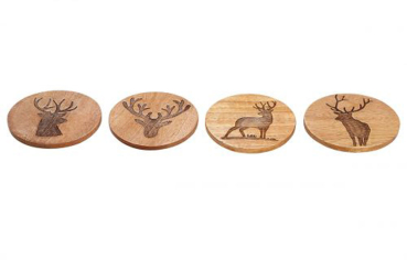 Gilde Handwerk Untersetzer Mangoholz Ø 10 cm 4er Set verschiedene Hirschmotive