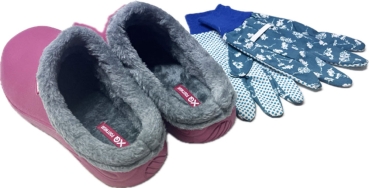 Damen Clogs gefüttert pink Gartenschuhe mit passenden Gartenhandschuhen 2 teilig
