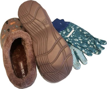 Preview: Angro Damen Gartenclogs Katzen mit Fell mit  Gartenhandschuhen 2 teiliges Set Gartenset