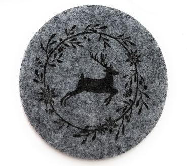 Filzuntersetzer Leopold grau rund Ø10cm 6 teilig Hirsch