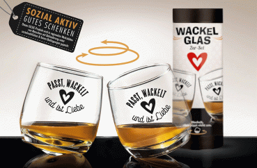 Gilde Wackelglas 2 er Set mit Spruch Passt, wackelt und ist Liebe in Geschenkbox Whyskibecher