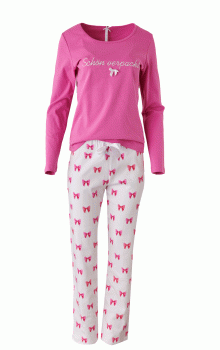 Louis & Louisa Pyjama  Schön verpackt pink allover Hose ohne Bündchen Oberteil langer Arm Schlafanzug