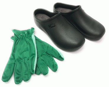 Gartenschuhe Herren Clogs & Pantoletten grün glatte Sohle super leicht mit Gartenhandschuhe grün Set 2 teilig