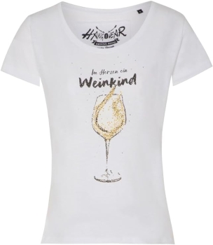 Hangowear Damen Weinshirt T-Shirt Im Herzen ein Weißweinkind 1/2 Arm