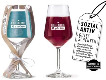 Preview: Gilde Rotweingläser Geschenkset Weingläser Rotwein Set 2 Stück mit Spruch Gute Freunde guter Wein Bordeauxgläser