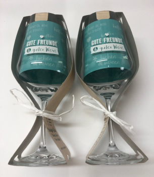 Preview: Gilde Rotweingläser Geschenkset Weingläser Rotwein Set 2 Stück mit Spruch Gute Freunde guter Wein Bordeauxgläser