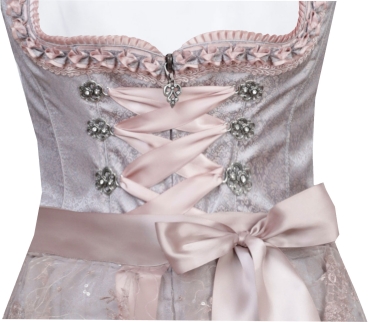 Marjo Dirndl Benita silber rose Rockjlänge 65cm Spitzenschürze