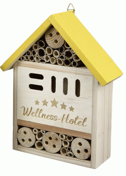 Gilde Handwerk Holz Insektenhotel Wellness Natur gelbes Dach 24,5 cm x 20cm x 8 cm