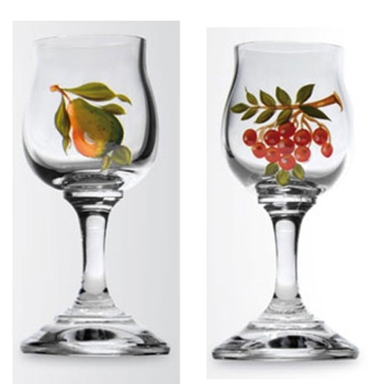 Kisslinger Likörglas Obst 2er Set Vogelbeere Birne 25ml H9cm Schnapsglas hochwertig handbemalt