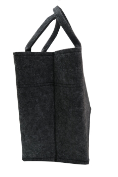 Filztasche dunkelgrau mit blau kariertem Herz und Henkel