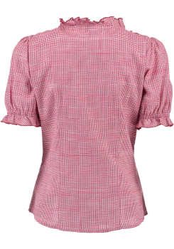 Orbis Damenbluse Rundhals Rüschen rot 1/2 Arm kleinkariert Trachtenbluse