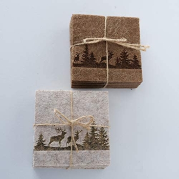 Home Collection Boltze Filzuntersetzer beige 10x10cm Glasuntersetzer Hirsch im Wald 6 Stück eckig Untersetzer