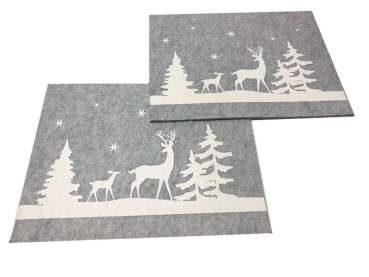 Boltze Tischset Helli Filz 2er Set Hirsche im Wald 35cmx45cm