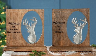 Gilde Holzrahmen mit Botschaft Heimat 2 er Set 22,5 x 22,5 x 5cm