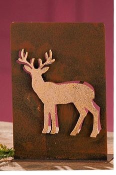 Gilde 2er Set 3D-Teelichtleuchter Baum/Hirsch braun-gold