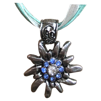 Preview: Trachtenschmuck Set Kette und Ohrringe  mit Edelweiß hellblau - Kopie