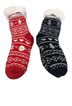 Taubert Kuschelsocken 2er Set Running Deer Herz Sterne rot und blau mit ABS Sohle Stoppersocken