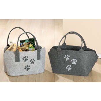 Gilde Filztasche Pfoten dunkelgrau H 26cm x B 40cm x T 26cm Henkeltasche Shoppertasche für Hundeliebhaber
