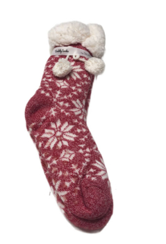 Taubert Kuschelsocken 2 er Set rot und blau Sterne mit Bommel und ABS Sohle Doppelpack Stoppersocken