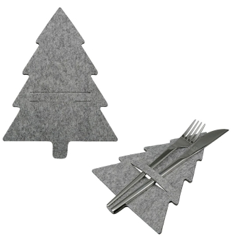 Gilde Weihnachtliche Bestecktaschen hellgrau Tannenbaum 4 Stück im Set