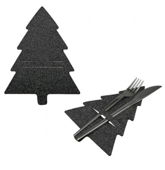 Gilde Weihnachtliche Bestecktaschen dunkelgrau Tannenbaum 4 Stück im Set