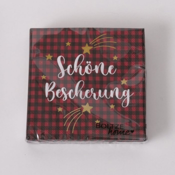 Boltze Tischset 4 er Set 30x40cm mit Spruch Schöne Bescherung mit Korkunterseite Platzsets rot mit Servietten abschwaschbar MDF