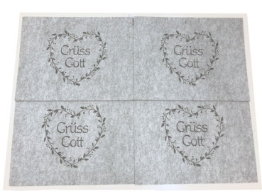 Boltze Platzsets Tischsets Filz  grau 4er Set 45cm x 35cm Essunterlage mit Spruch Grüß Gott im Herz