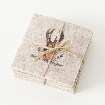 Boltze Untersetzer Filz Rudolf beige 6er Set 10x10cm Glasuntersetzer Landhaus Hirsch