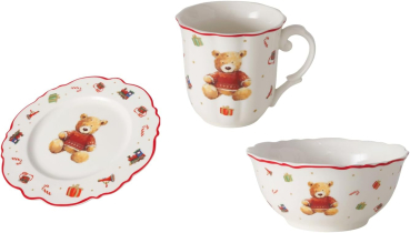 Boltze Home Frühstücksset Bailey Schale Becher Teller 3 teiliges Set Weihnachtsgeschirr
