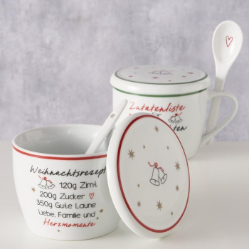 Boltze Home Jumbobecher Zutaten 2er Set mit Deckel und Löffel 2 Stück