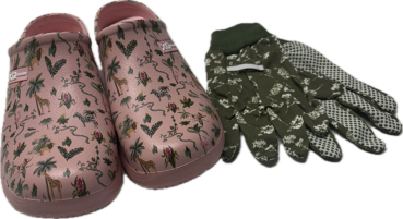 Damen Gartenclogs Safari rosa mit passenden Gartenhandschuhen 2 teiliges Gartenset