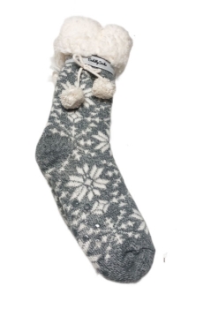 Preview: Taubert Kuschelsocken 2 er Set blau und grau Sterne mit Bommel und ABS Sohle Doppelpack Stoppersocken