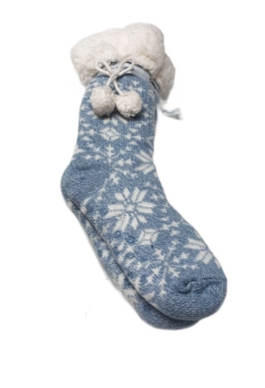 Preview: Taubert Kuschelsocken 2 er Set blau und grau Sterne mit Bommel und ABS Sohle Doppelpack Stoppersocken