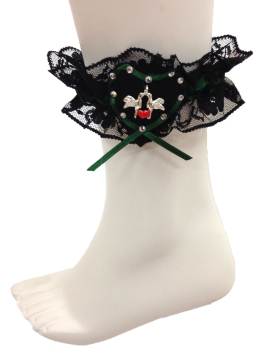 Preview: Loverli Fußschmuckband schwarz grün mit 2 Tauben Handarbeit - Kopie