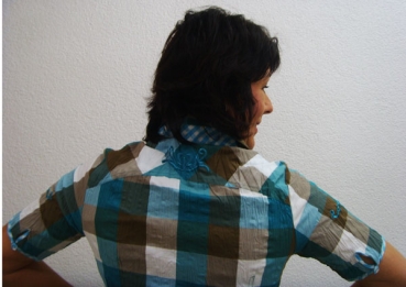 Karierte modische 1/2 Arm Bluse Simmy Aqua